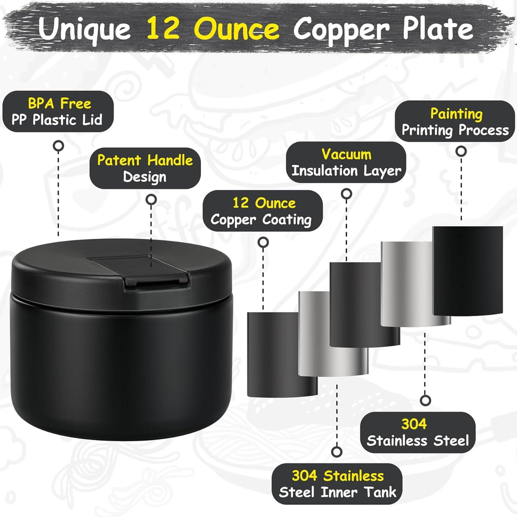 Insulated Vacuum Food Jar with Buckle Lid, Wide Mouth Soup Thermo. Leakproof & Stainless Steel Container- 19 oz or 12 oz