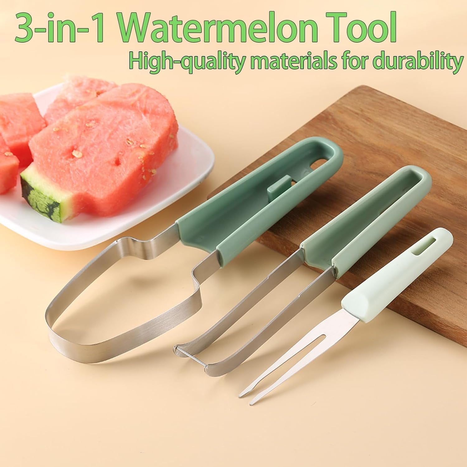 3-In-1 Stainless Steel Watermelon Fork, Slicer And Cutter