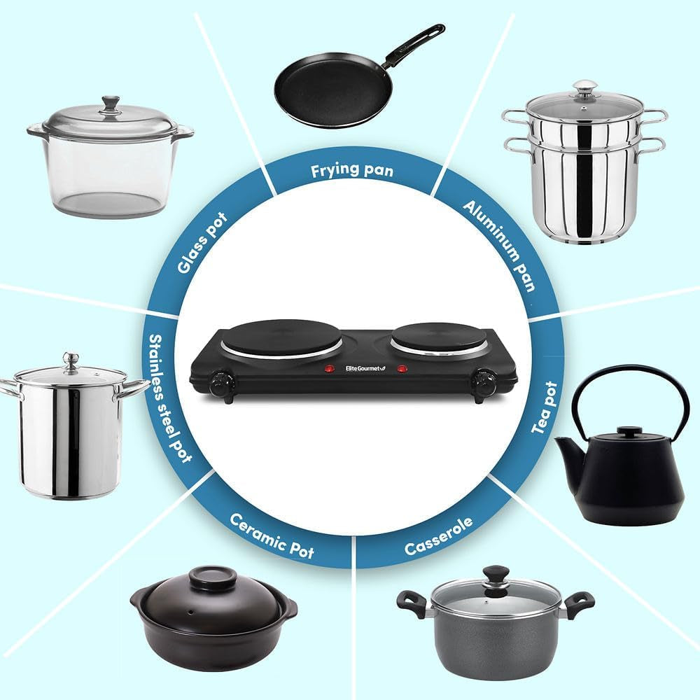 Countertop Double Or Single Cast Iron Burner, 1500 or 1000 Watts Electric Hot Plate