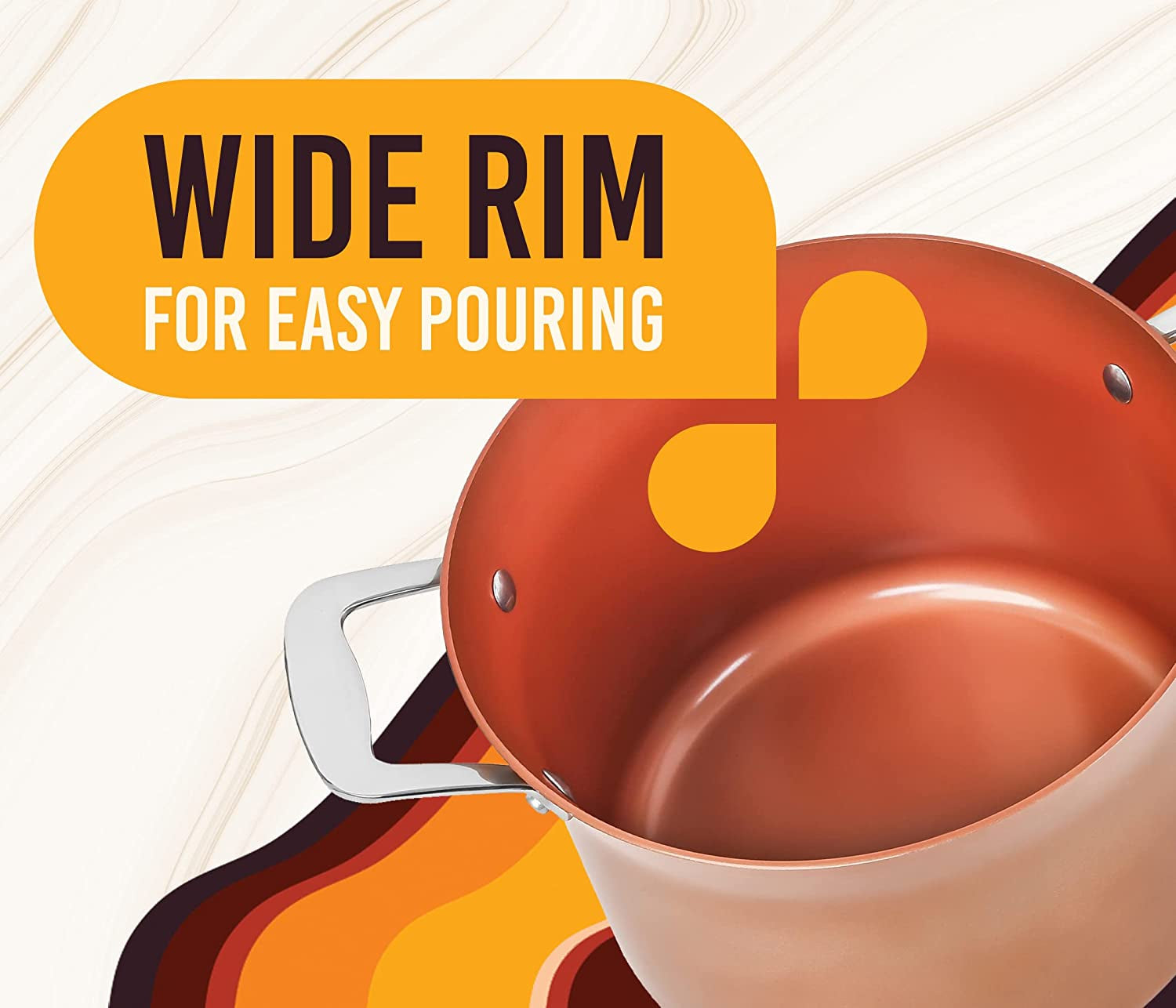 7 QT Copper, Granite, or Sapphire Non Stick Stock Pot Casserole (Induction Compatible) With Glass Lid