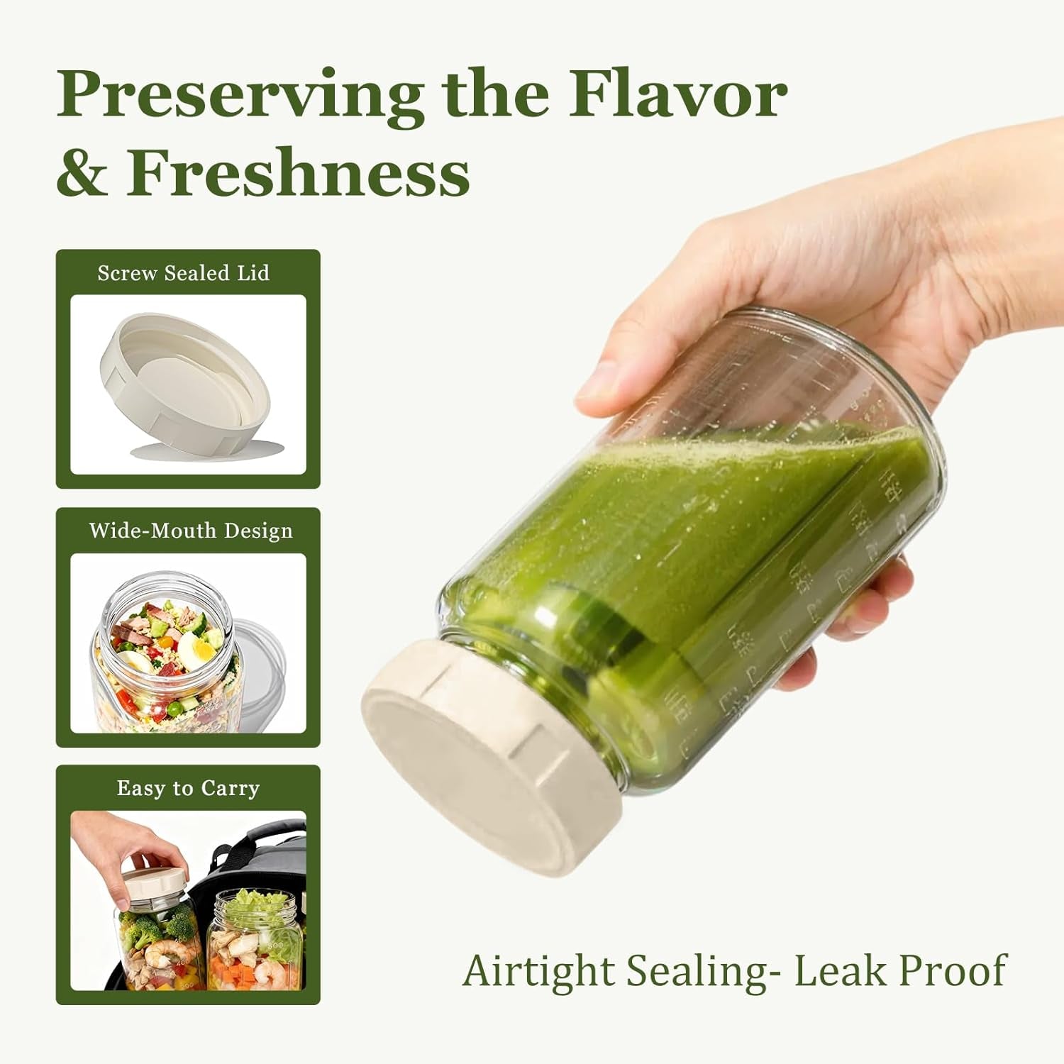 Glass Leakproof Salad Jars With Lids and Dressing Cup