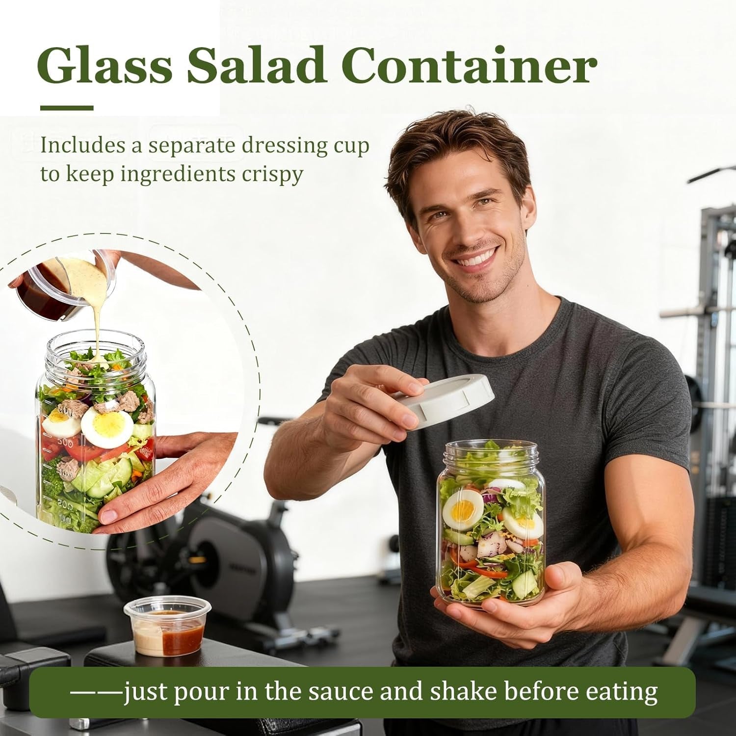 Glass Leakproof Salad Jars With Lids and Dressing Cup