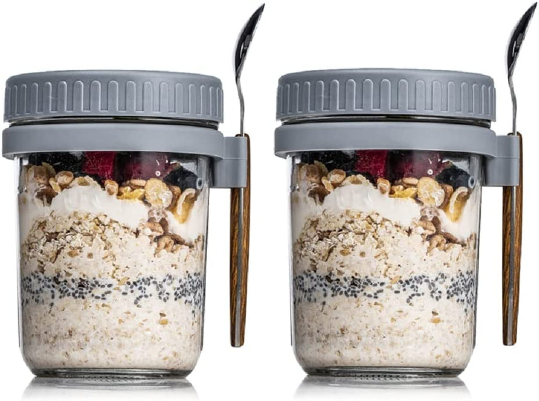 2 Overnight Oats Airtight Jars  With Lid And Spoon- 10 Oz
