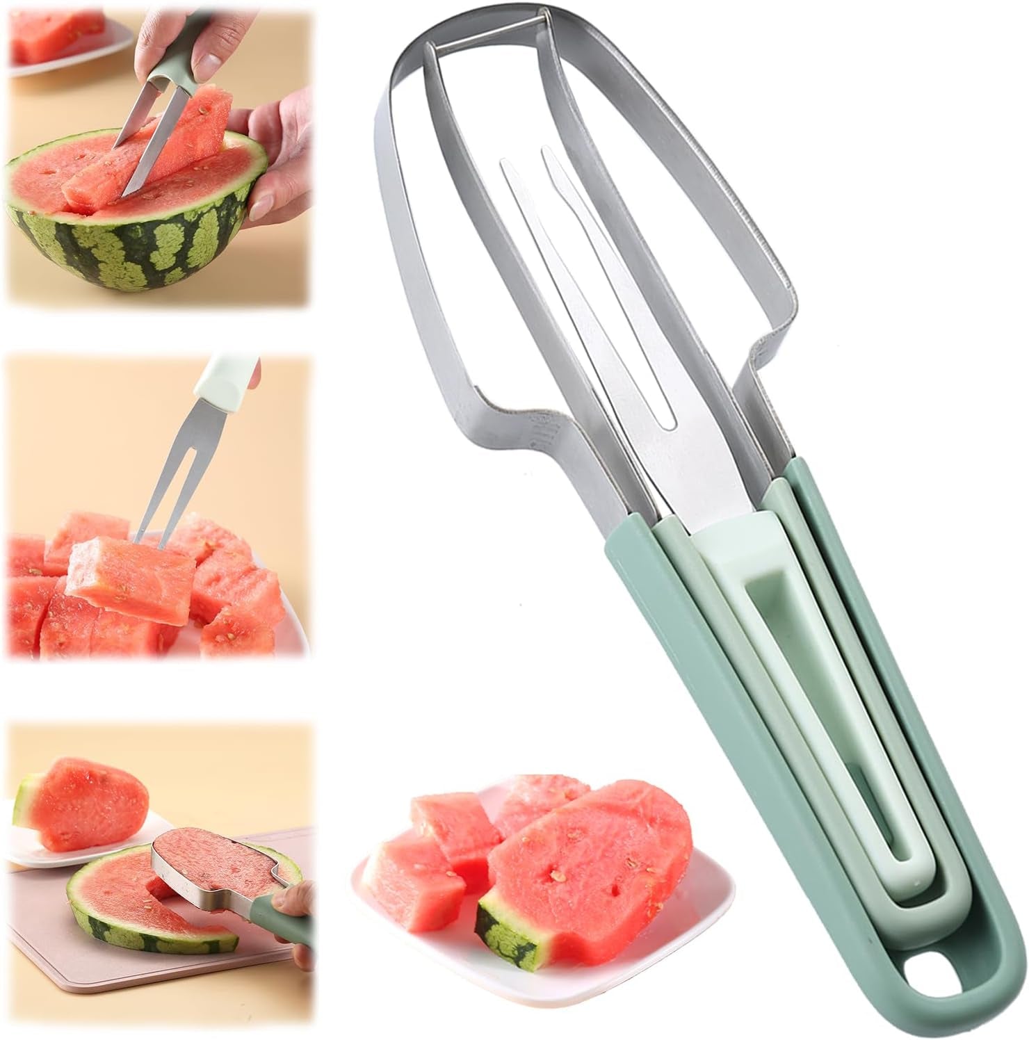 3-In-1 Stainless Steel Watermelon Fork, Slicer And Cutter