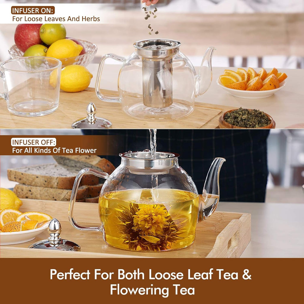 Glass Teapot with Removable Infuser, Stovetop Safe Tea Kettle- 33 Oz or 50 Oz
