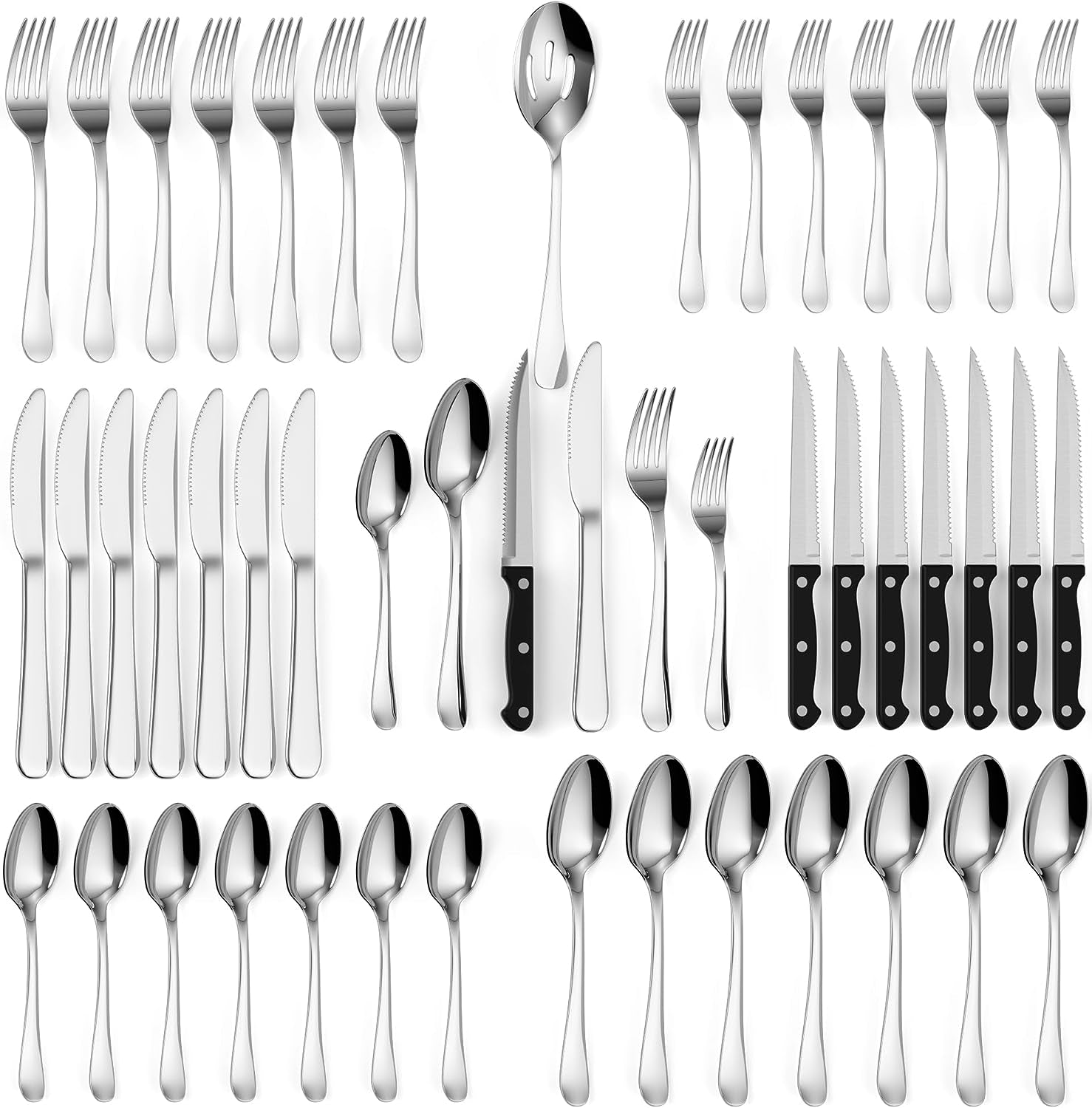 48 Piece Silverware Set - Service for 8 - Stainless Steel Flatware Serving Set - Stunning Polished Finish