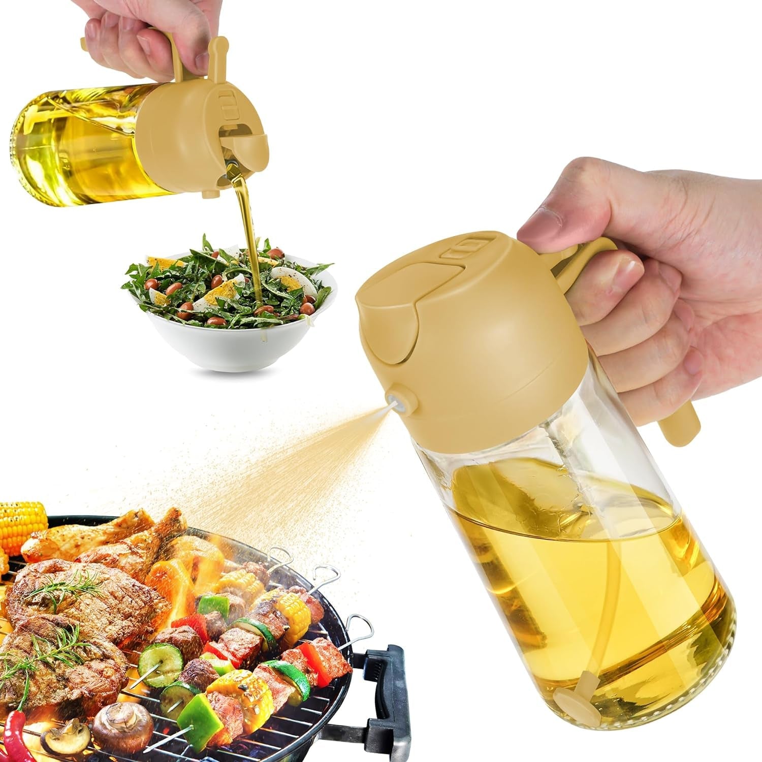 16 Oz Oil Dispenser Bottle for Kitchen - 2 in 1 Olive Oil Dispenser and Oil Sprayer - 470Ml Olive Oil Bottle