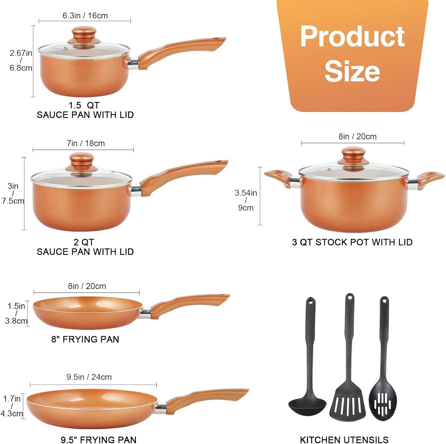 Pots and Pans Set Ultra Nonstick- 11Pcs Cookware Set, Copper with Ceramic Coating