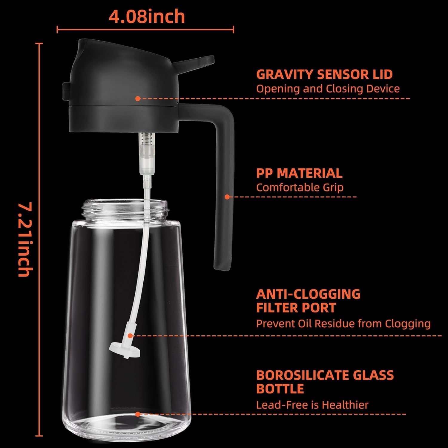 16 Oz Oil Dispenser Bottle for Kitchen - 2 in 1 Olive Oil Dispenser and Oil Sprayer - 470Ml Olive Oil Bottle