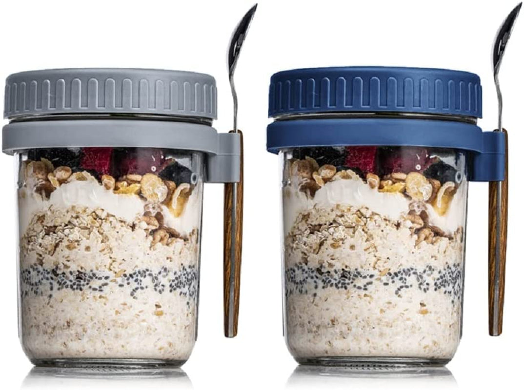2 Overnight Oats Airtight Jars  With Lid And Spoon- 10 Oz