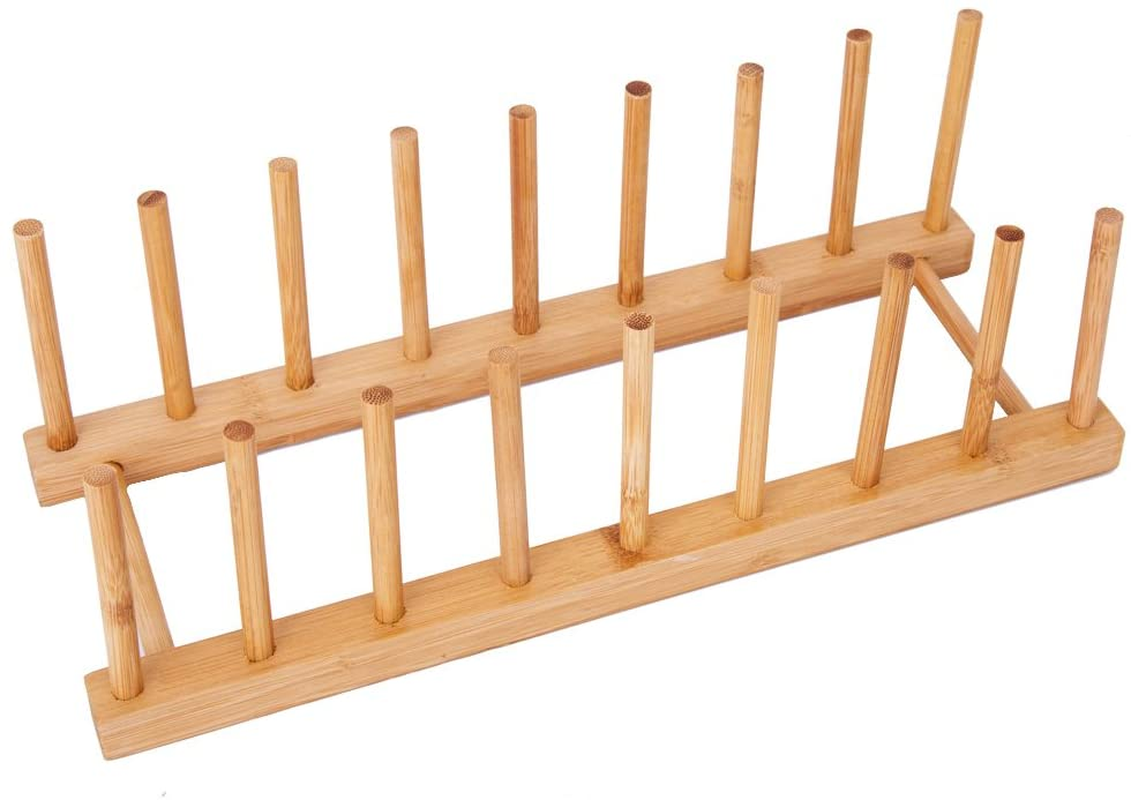 Bamboo Dish Plate, Bowl, Cup, Book,Pot Lid, Cutting Board, Drying Rack Or Kitchen Cabinet Organizer