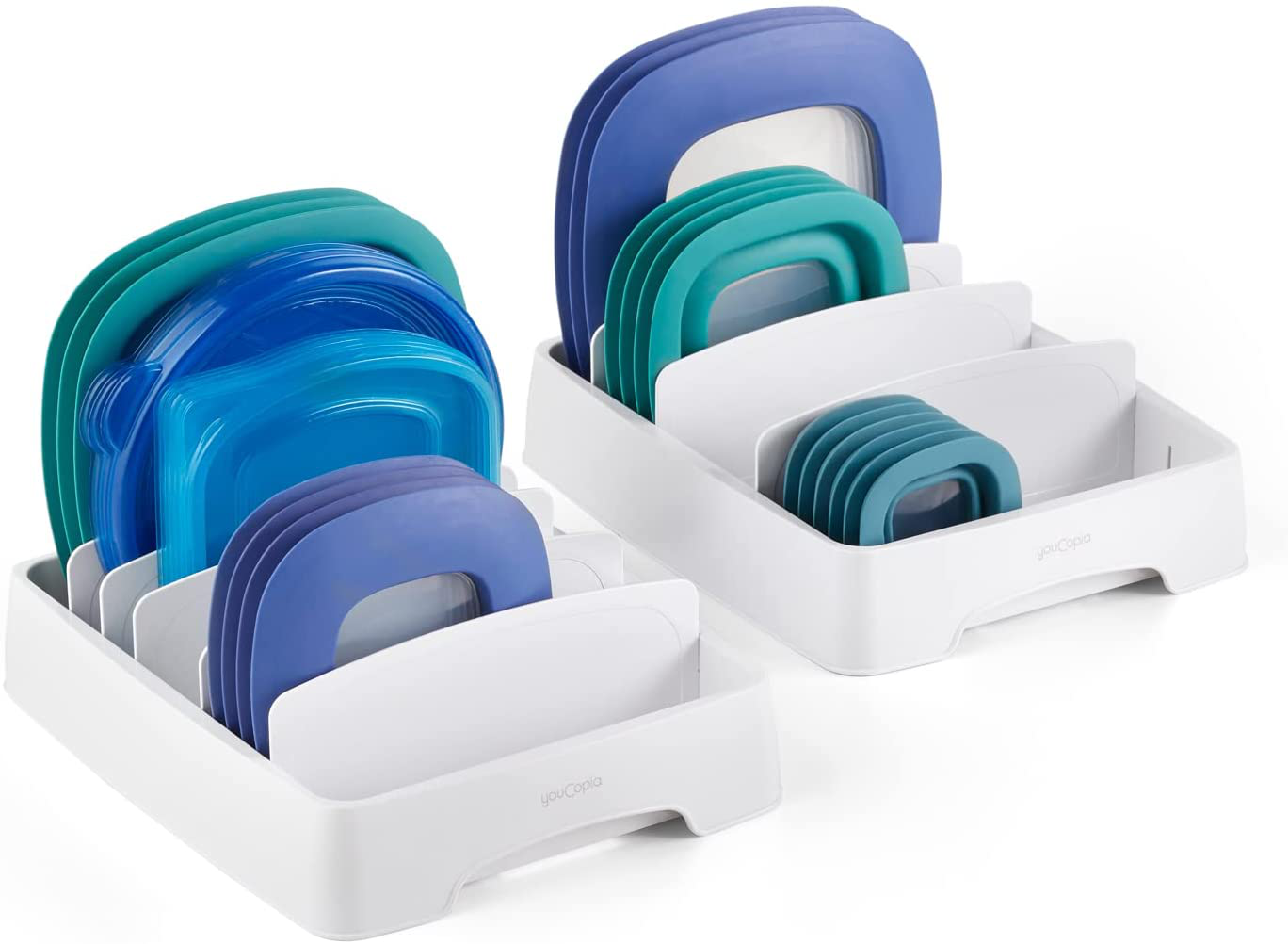 Food Container Lid Organizer, Large, Adjustable Plastic Lid Storage for Kitchen Cabinets