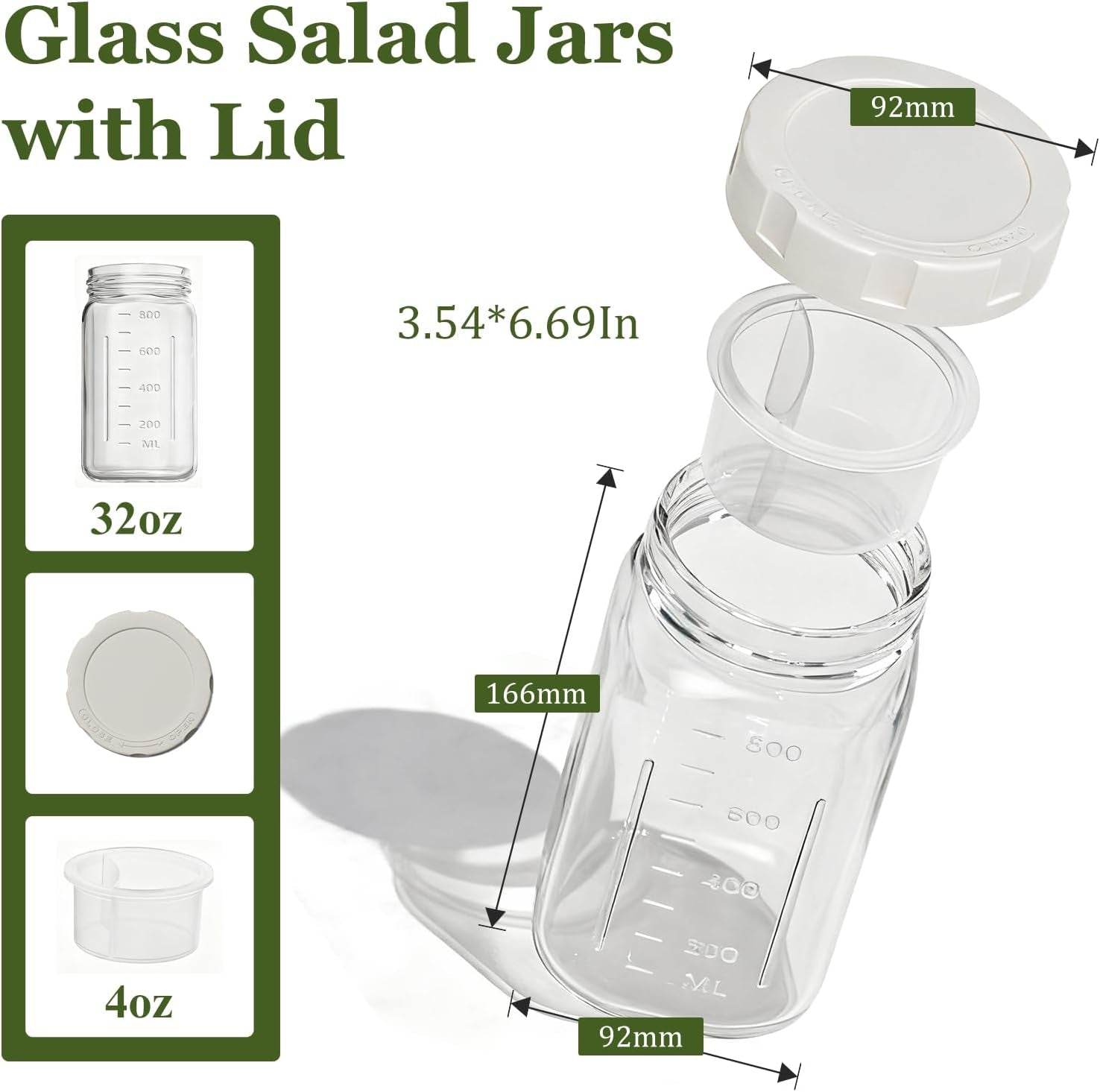 Glass Leakproof Salad Jars With Lids and Dressing Cup