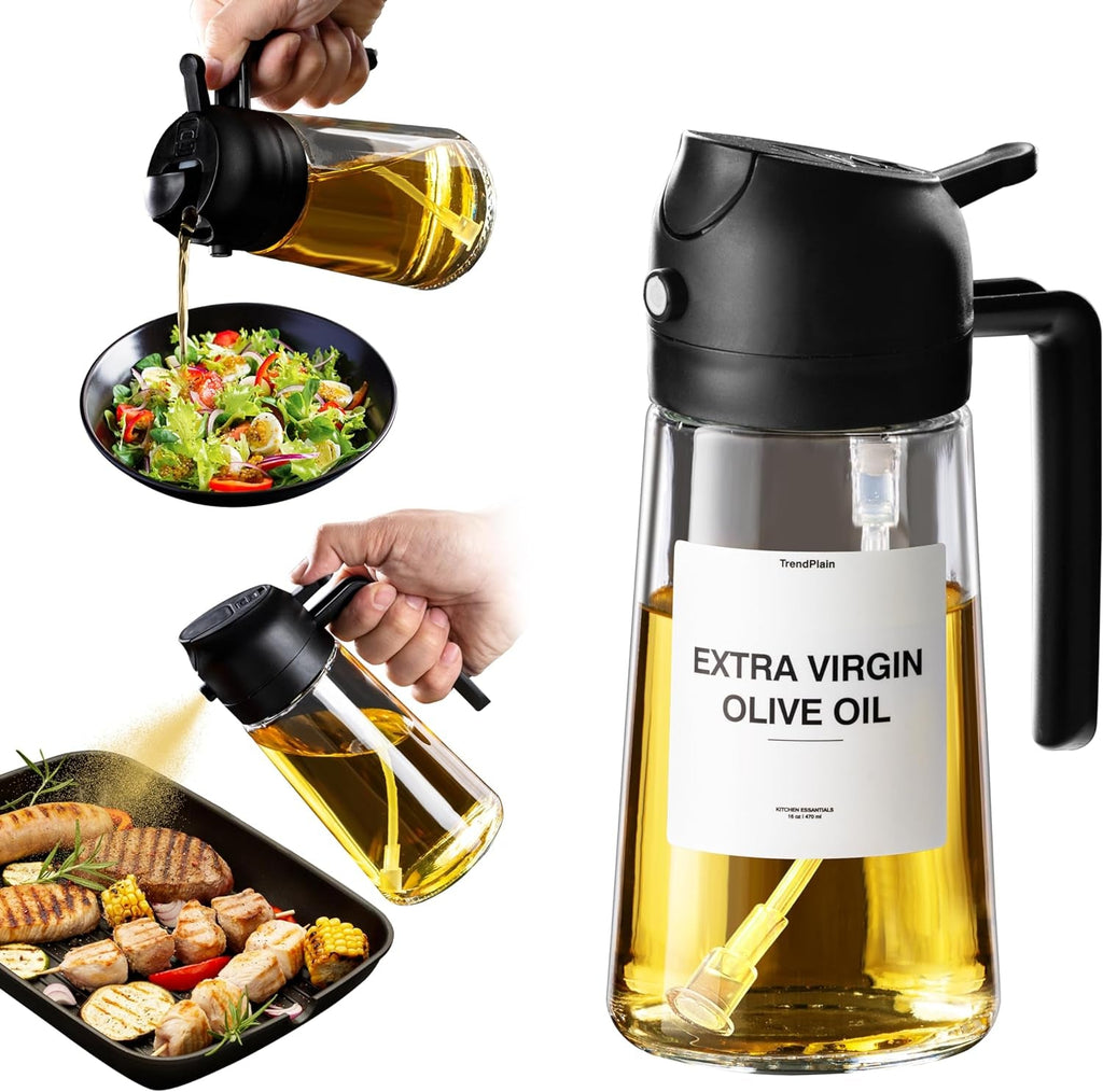 16 Oz Oil Dispenser Bottle for Kitchen - 2 in 1 Olive Oil Dispenser and Oil Sprayer - 470Ml Olive Oil Bottle