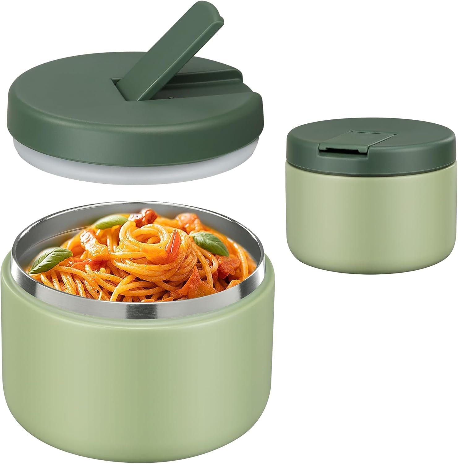 Insulated Vacuum Food Jar with Buckle Lid, Wide Mouth Soup Thermo. Leakproof & Stainless Steel Container- 19 oz or 12 oz