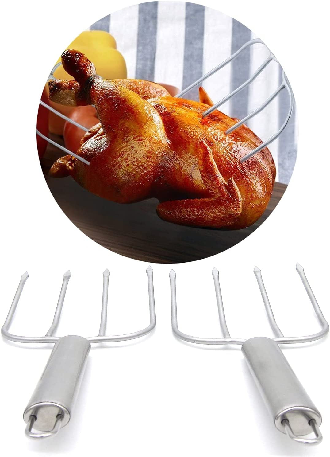 Set Of 2 Stainless Steel Turkey, Roast Or Ham Lifters