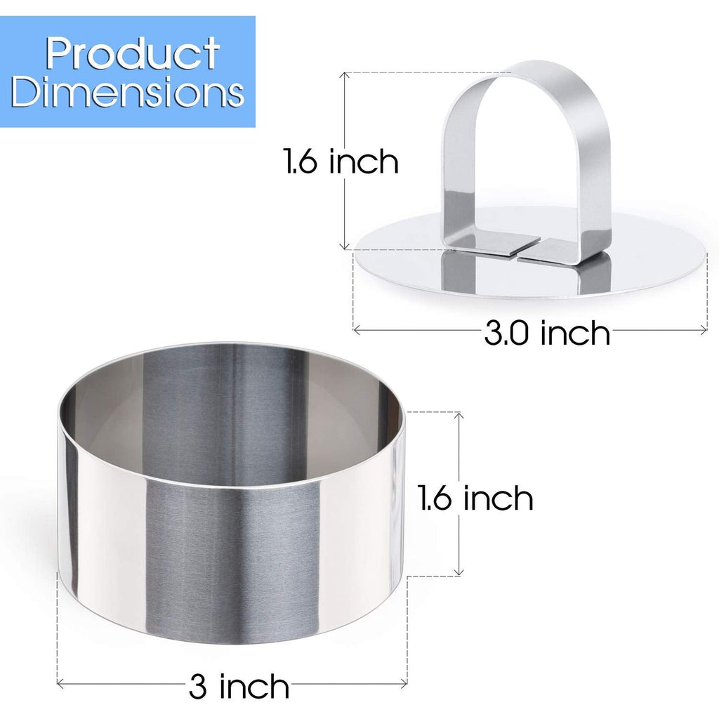 Set of 4 Or 5 Round Cake Ring Mold, Stainless Steel 3 Inch Dessert Mousse Molds with Pusher & Lifter Cooking Rings, Tuna Tartare Mold