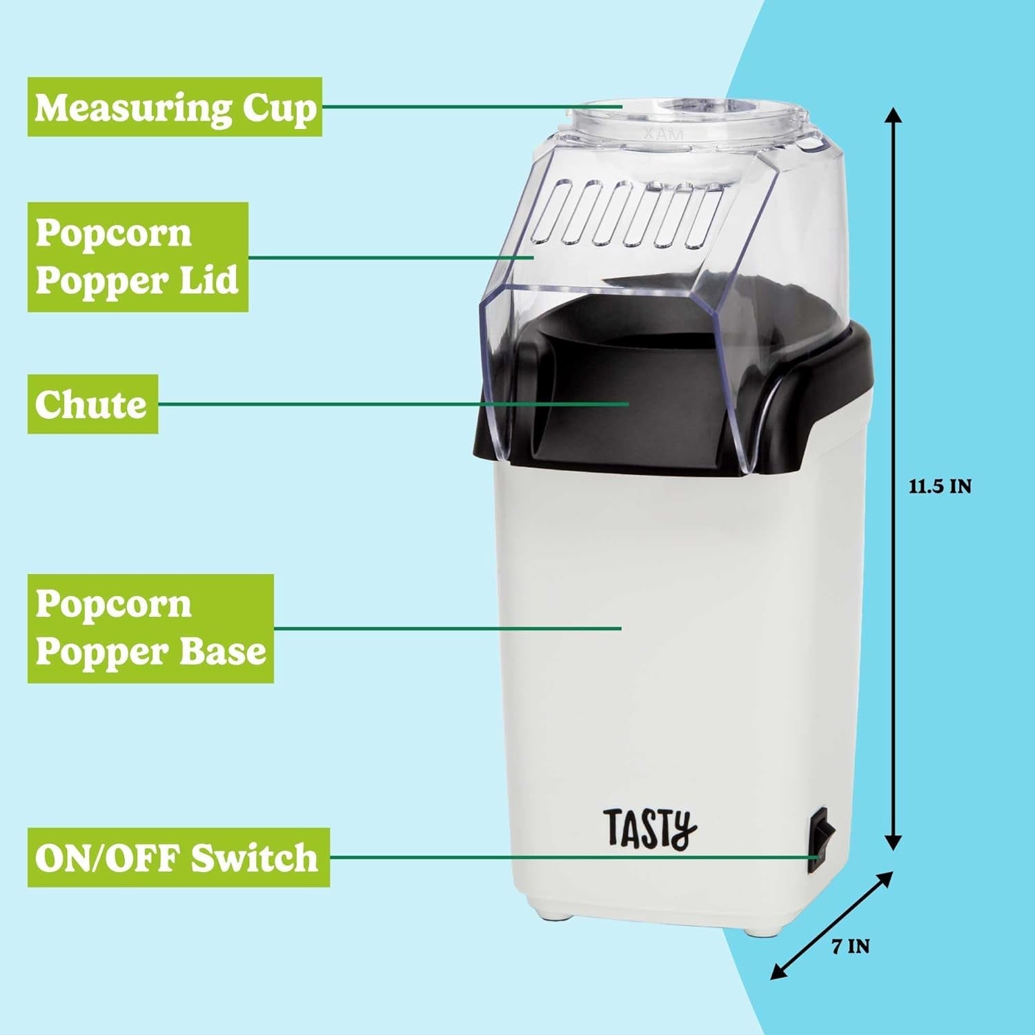 8 Cups Fast & Easy Hot Air Popcorn Popper,  Built-In Measuring Cup and Butter Warmer