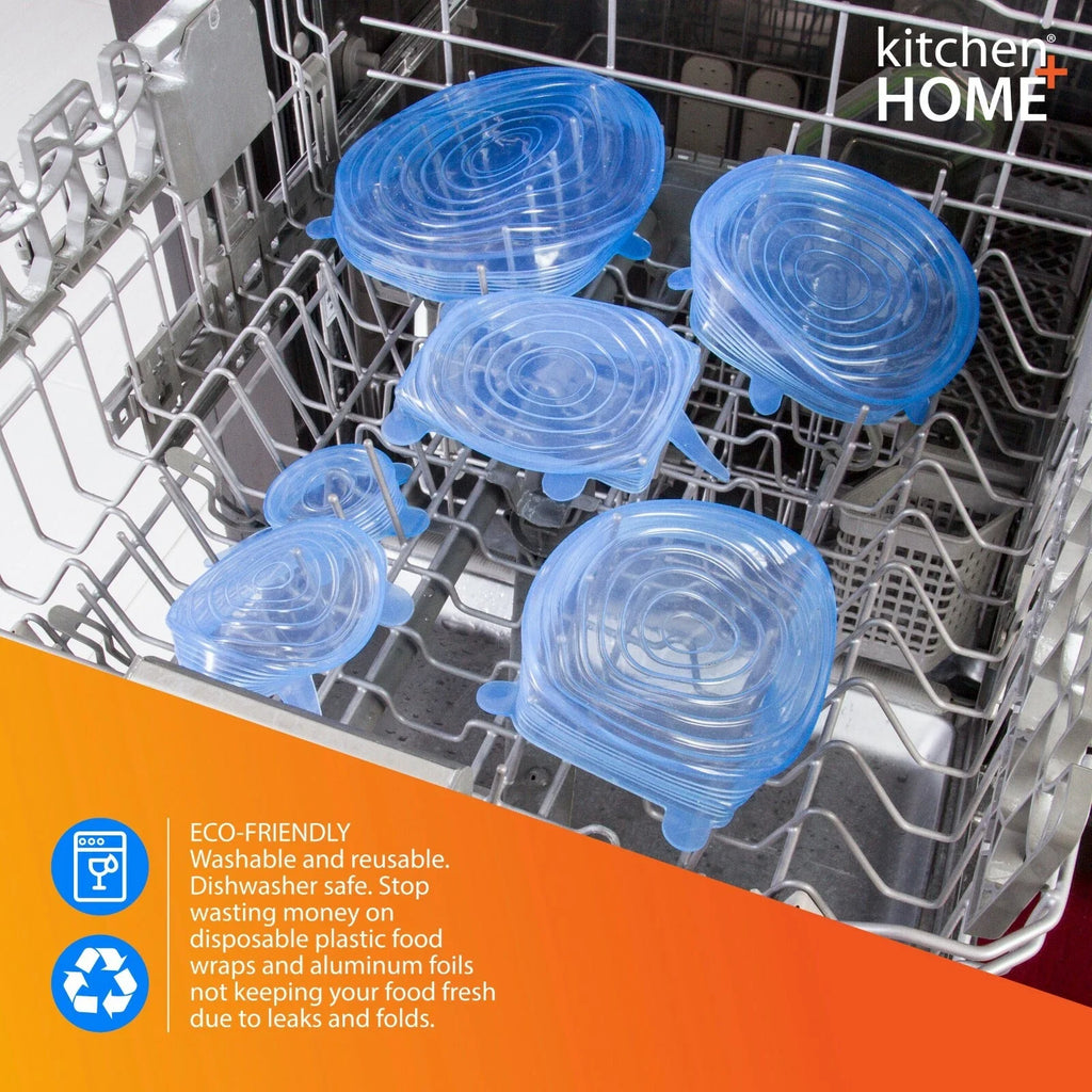 6 Pcs Reusable Silicone Lids Kitchen Fresh Food Storage Stretch Wraps Seal Cover