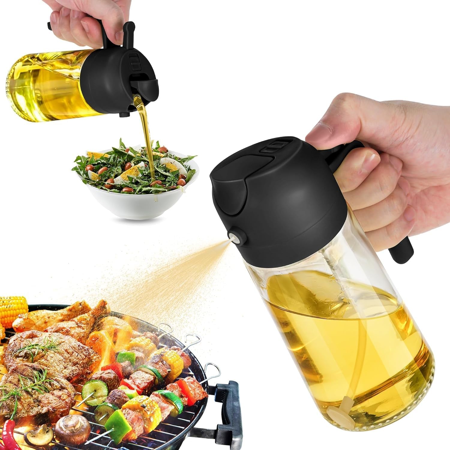 16 Oz Oil Dispenser Bottle for Kitchen - 2 in 1 Olive Oil Dispenser and Oil Sprayer - 470Ml Olive Oil Bottle
