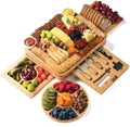 Bamboo Cheese and Meat Board - Charcuterie Board with Serving Utensils, Cutlery, Trays, Ceramic Bowls