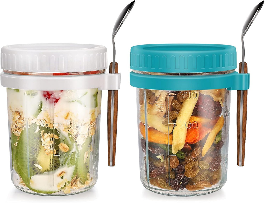 2 Overnight Oats Airtight Jars  With Lid And Spoon- 10 Oz
