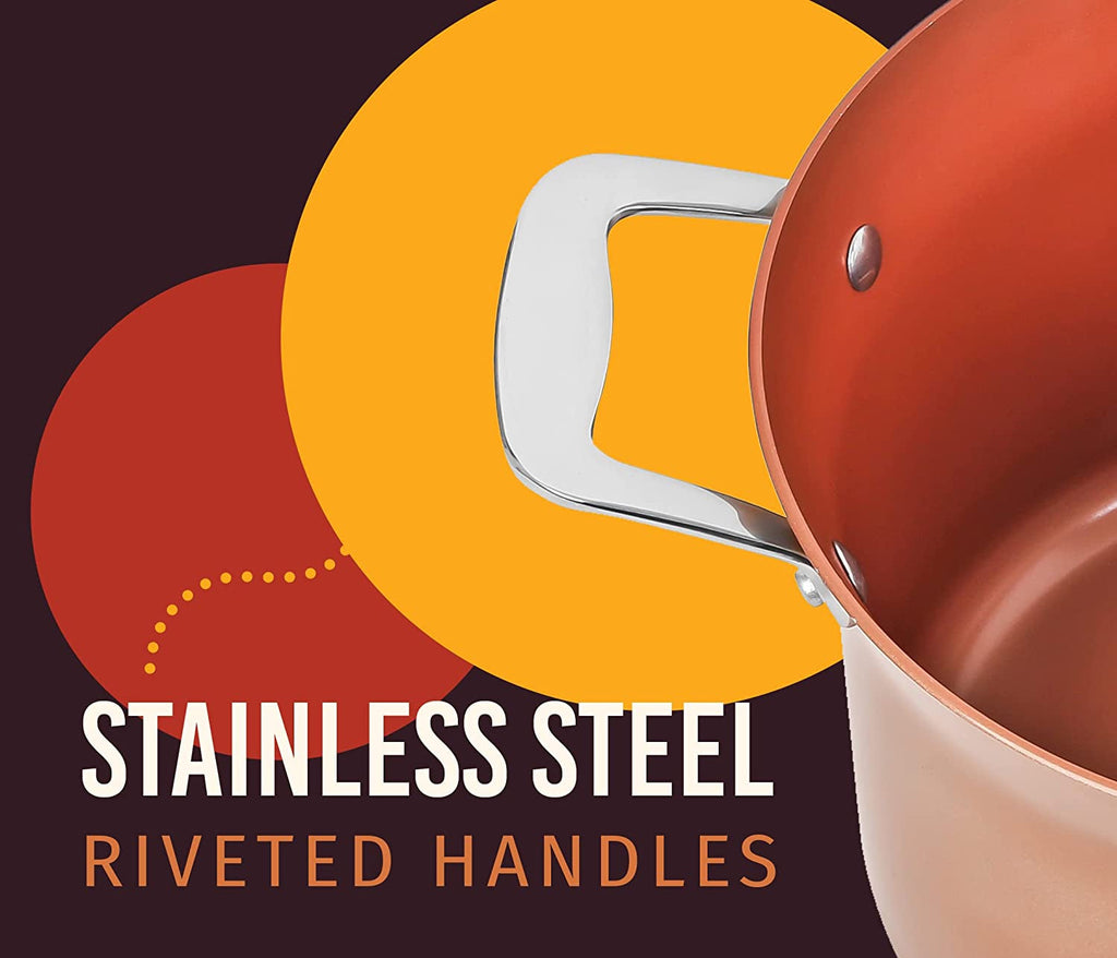 7 QT Copper, Granite, or Sapphire Non Stick Stock Pot Casserole (Induction Compatible) With Glass Lid