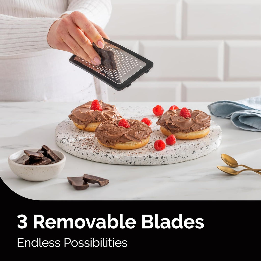 Cheese Grater with Garlic Crusher- Box Grater Vegetable Shredder with 3 Stainless Steel Blades - Graters for Kitchen- Cheese Graters with Handle - Garlic Mincer Tool and Vegetable Peeler