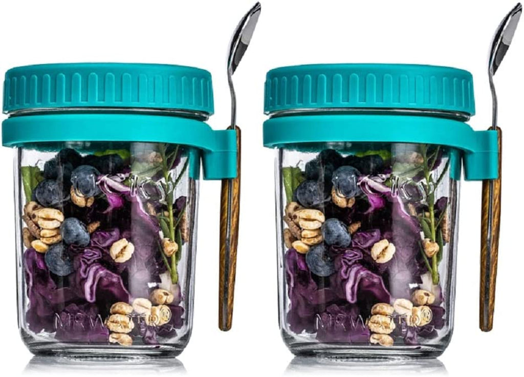 2 Overnight Oats Airtight Jars  With Lid And Spoon- 10 Oz