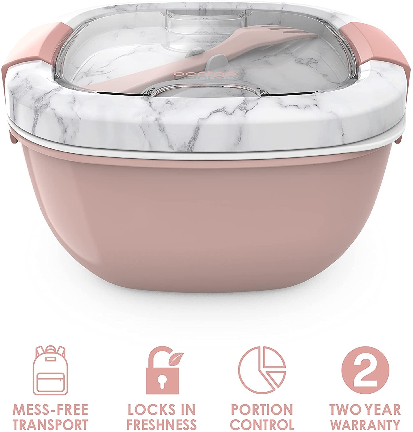 Salad - Stackable Lunch Container with Large Salad Bowl, 4-Compartment Bento-Style Tray for Toppings And Sauce Container