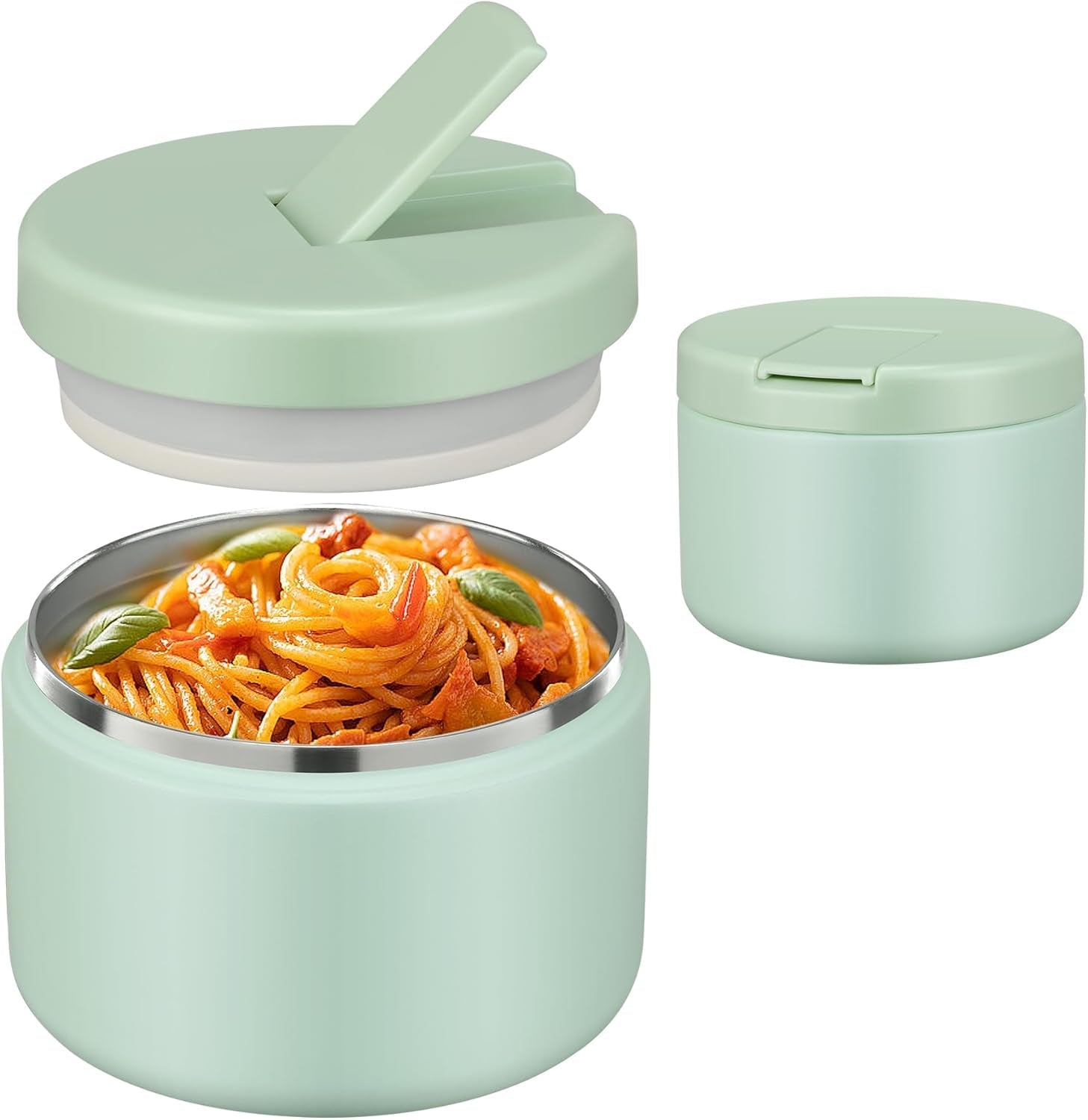 Insulated Vacuum Food Jar with Buckle Lid, Wide Mouth Soup Thermo. Leakproof & Stainless Steel Container- 19 oz or 12 oz