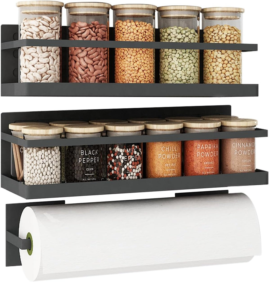 Magnetic Spice Rack, Shelf for Refrigerator or Microwave With Magnetic Paper Towel Holder-2 or 4 Pack