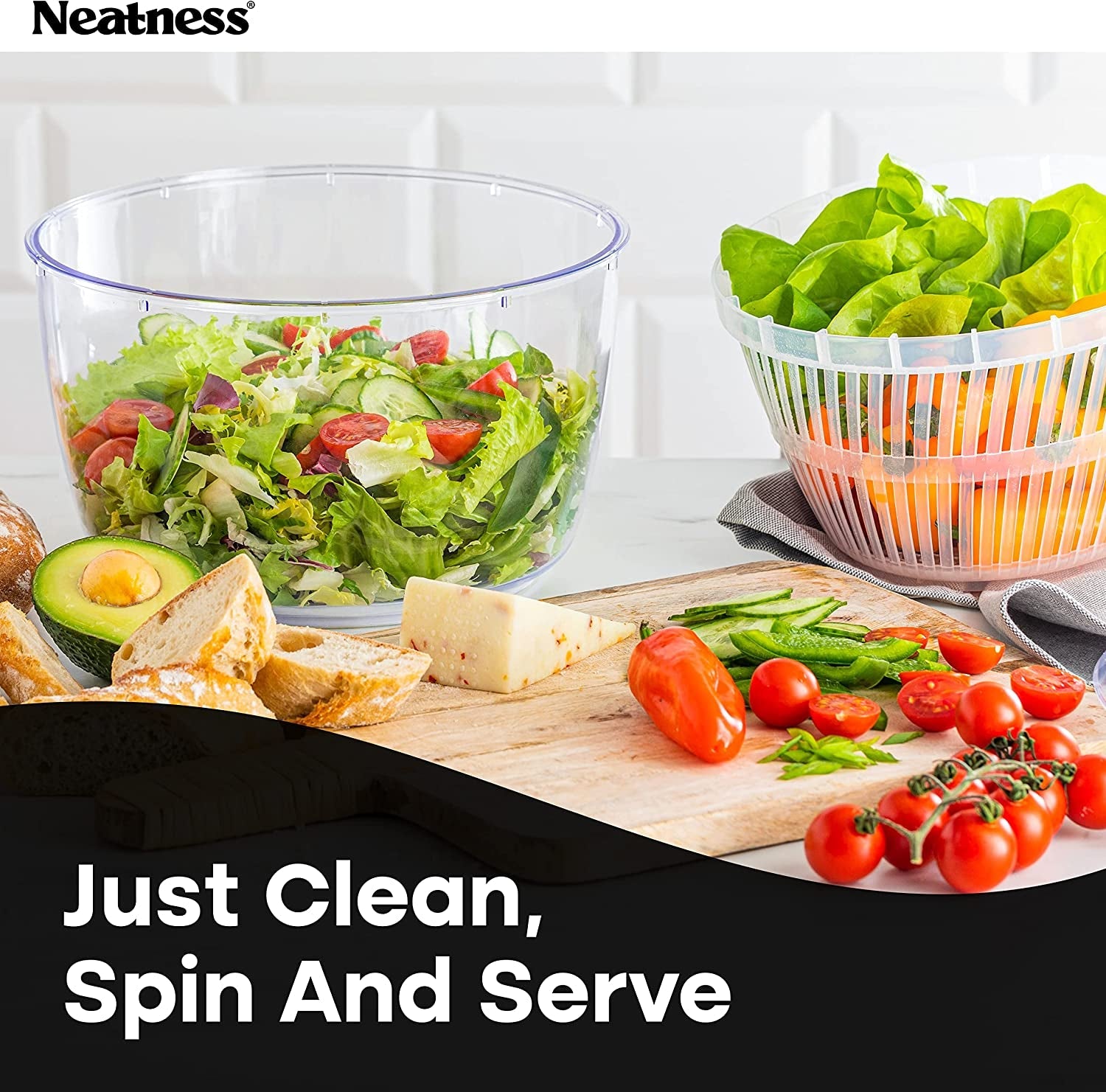 Large Salad Spinner with Drain, Bowl, and Colander