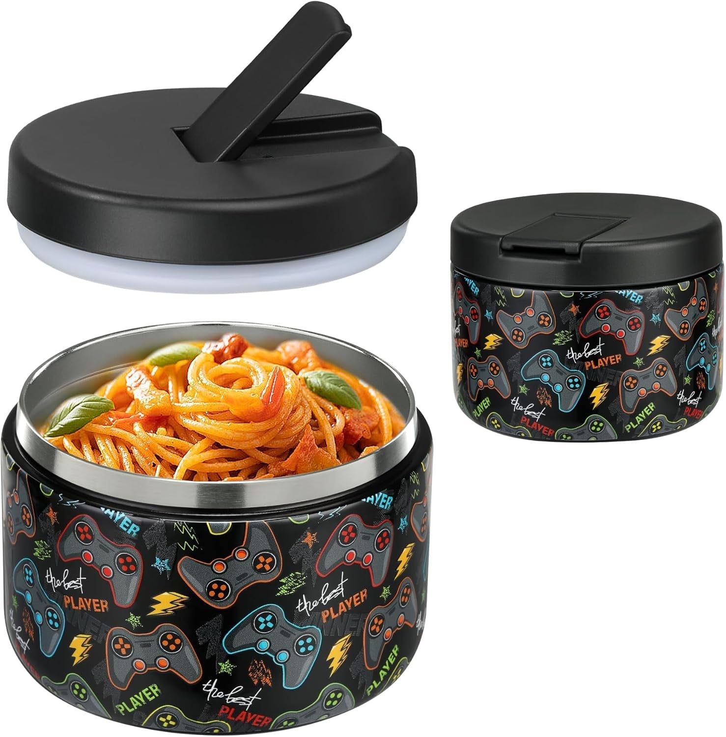 Insulated Vacuum Food Jar with Buckle Lid, Wide Mouth Soup Thermo. Leakproof & Stainless Steel Container- 19 oz or 12 oz