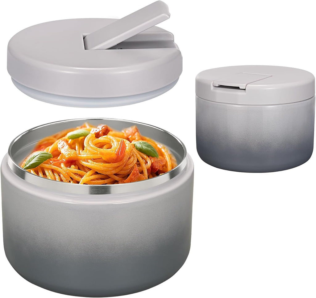 Insulated Vacuum Food Jar with Buckle Lid, Wide Mouth Soup Thermo. Leakproof & Stainless Steel Container- 19 oz or 12 oz