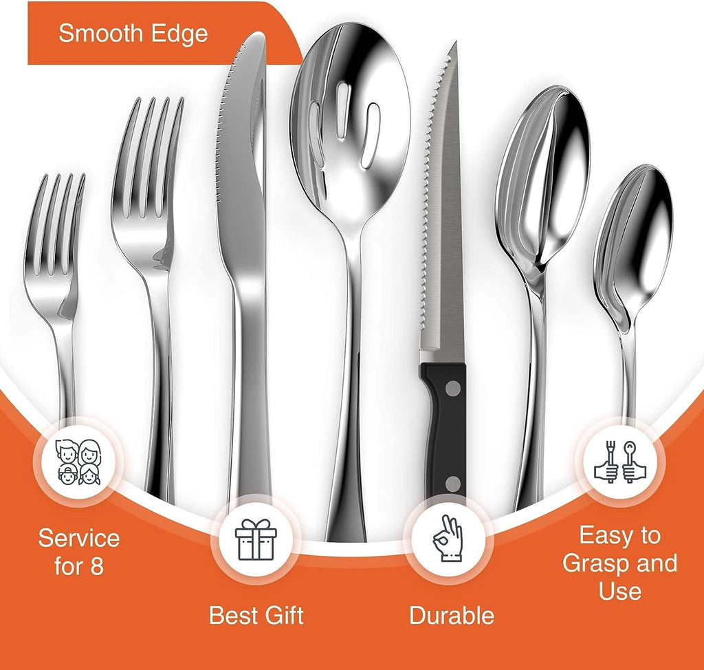 48 Piece Silverware Set - Service for 8 - Stainless Steel Flatware Serving Set - Stunning Polished Finish