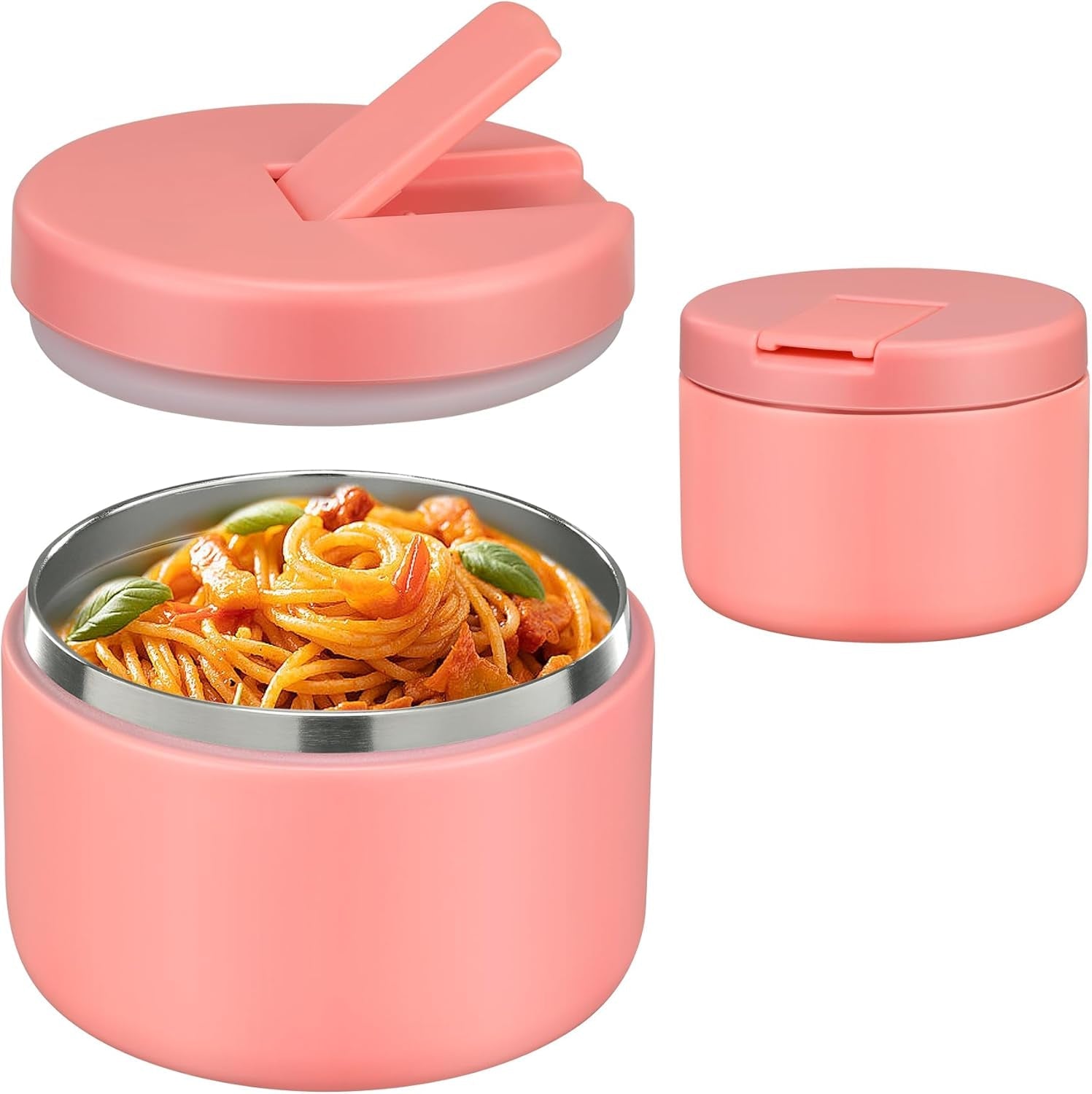 Insulated Vacuum Food Jar with Buckle Lid, Wide Mouth Soup Thermo. Leakproof & Stainless Steel Container- 19 oz or 12 oz
