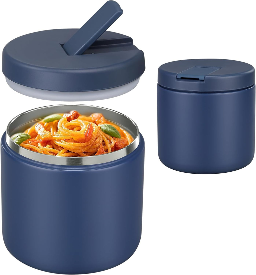 Insulated Vacuum Food Jar with Buckle Lid, Wide Mouth Soup Thermo. Leakproof & Stainless Steel Container- 19 oz or 12 oz