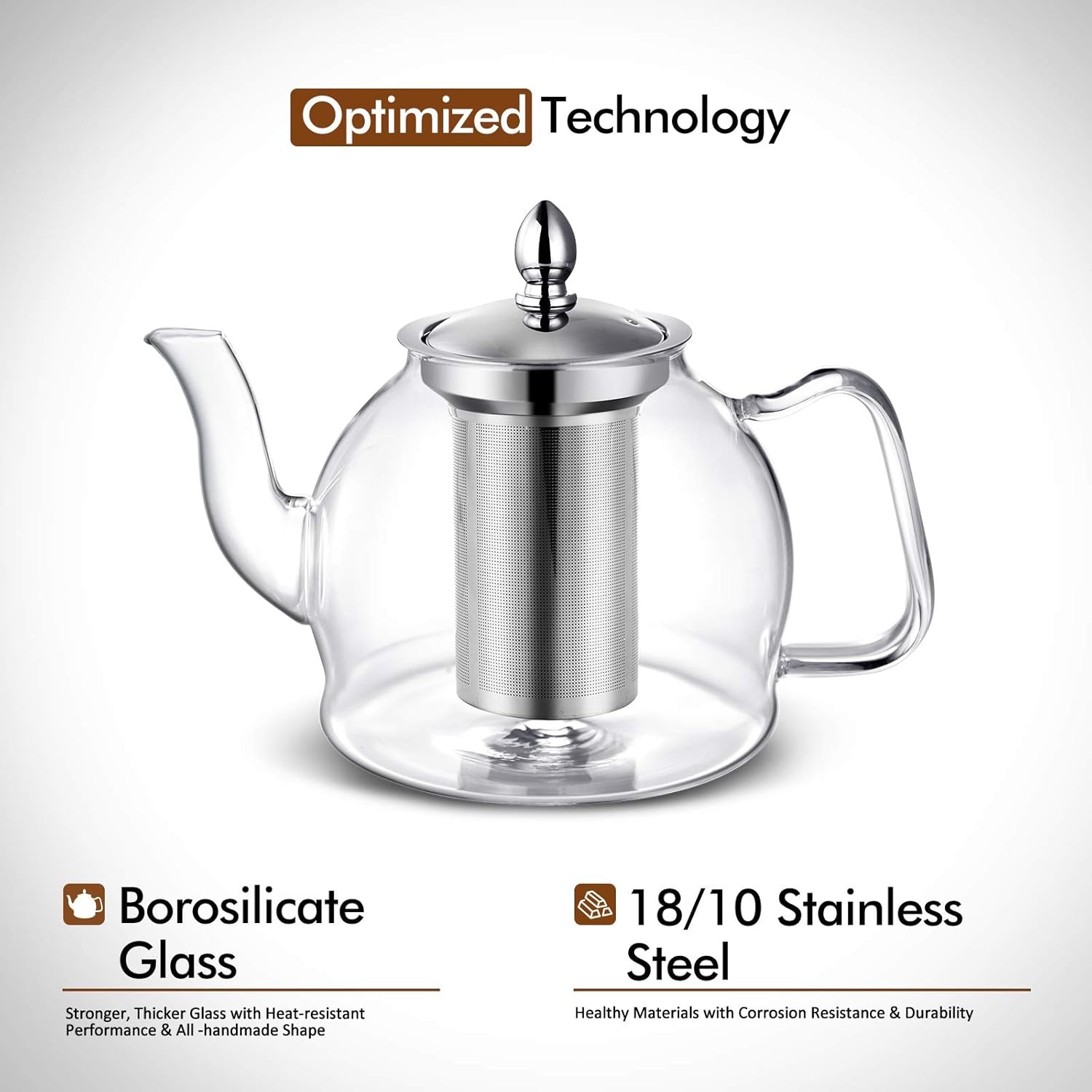 Glass Teapot with Removable Infuser, Stovetop Safe Tea Kettle- 33 Oz or 50 Oz