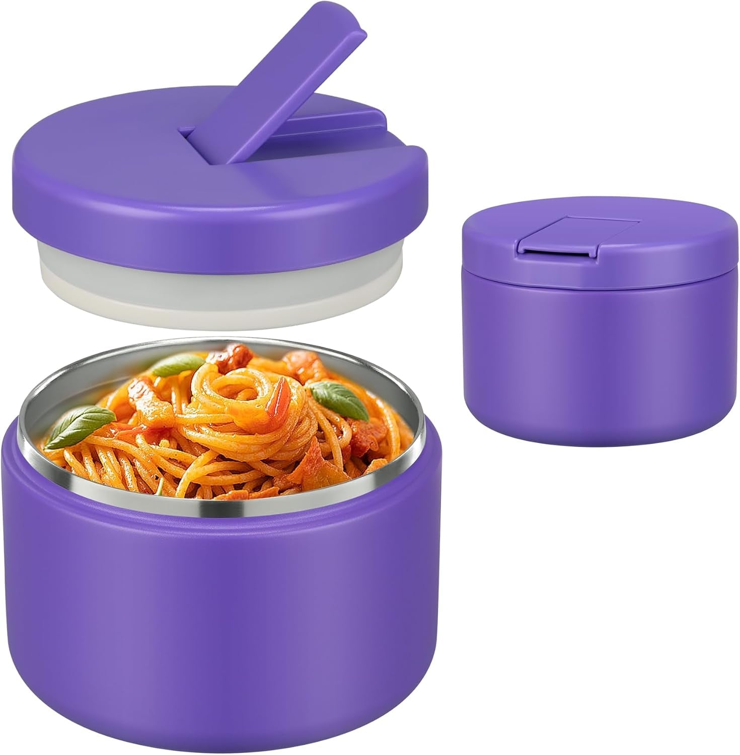 Insulated Vacuum Food Jar with Buckle Lid, Wide Mouth Soup Thermo. Leakproof & Stainless Steel Container- 19 oz or 12 oz