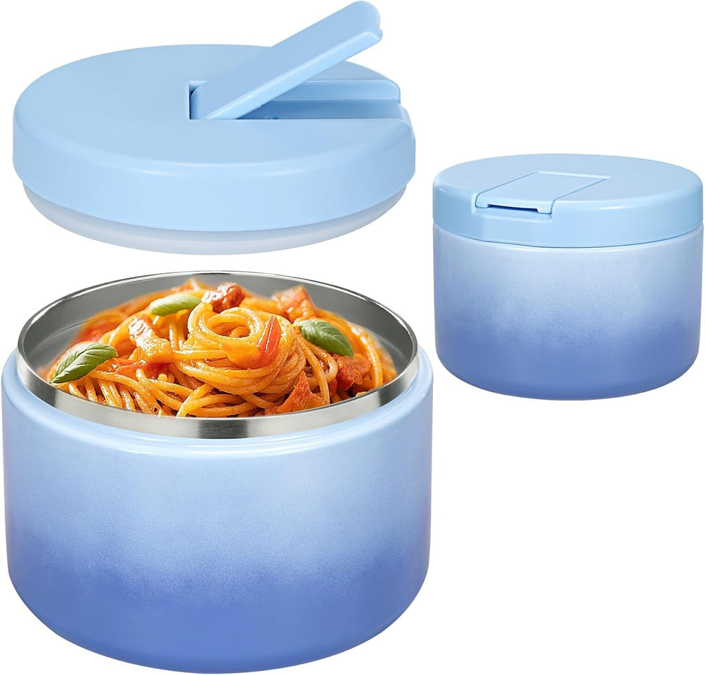 Insulated Vacuum Food Jar with Buckle Lid, Wide Mouth Soup Thermo. Leakproof & Stainless Steel Container- 19 oz or 12 oz