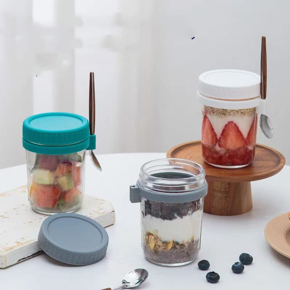 2 Overnight Oats Airtight Jars  With Lid And Spoon- 10 Oz