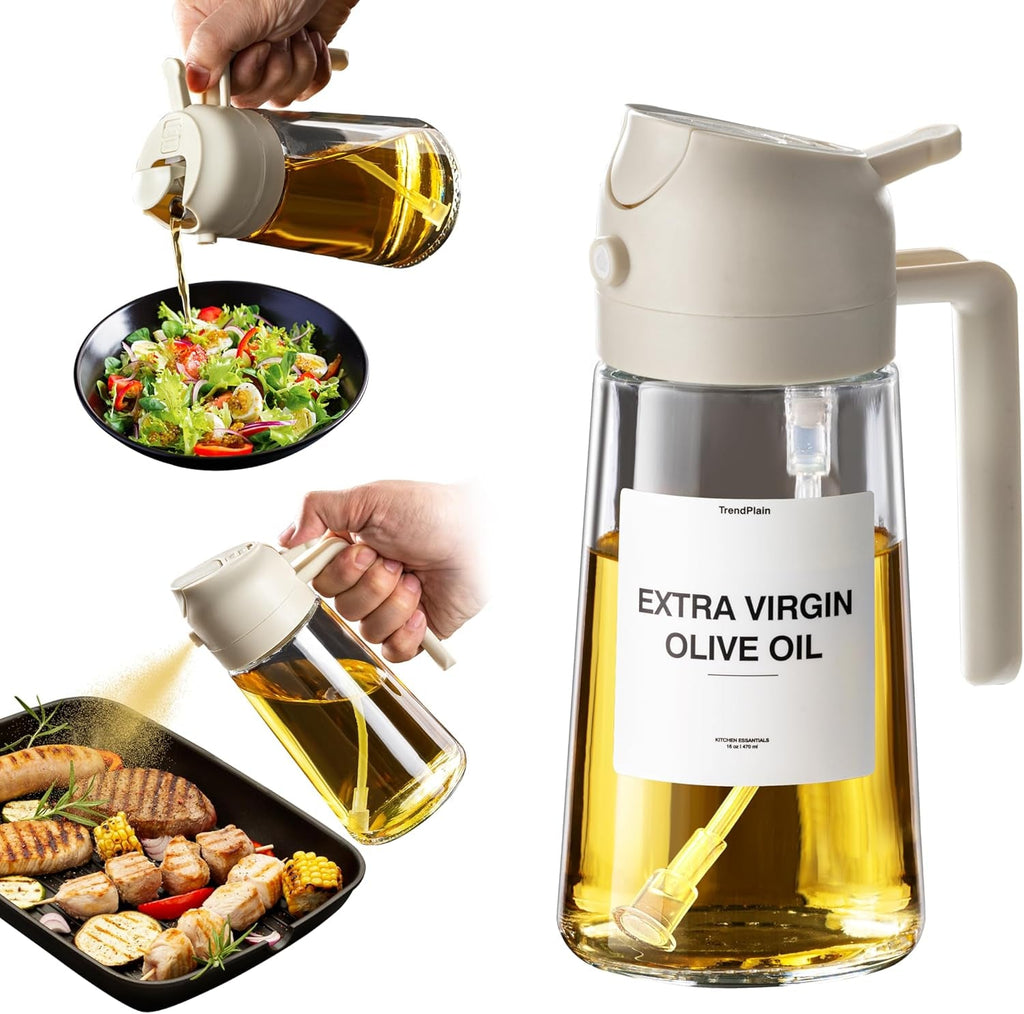 16 Oz Oil Dispenser Bottle for Kitchen - 2 in 1 Olive Oil Dispenser and Oil Sprayer - 470Ml Olive Oil Bottle