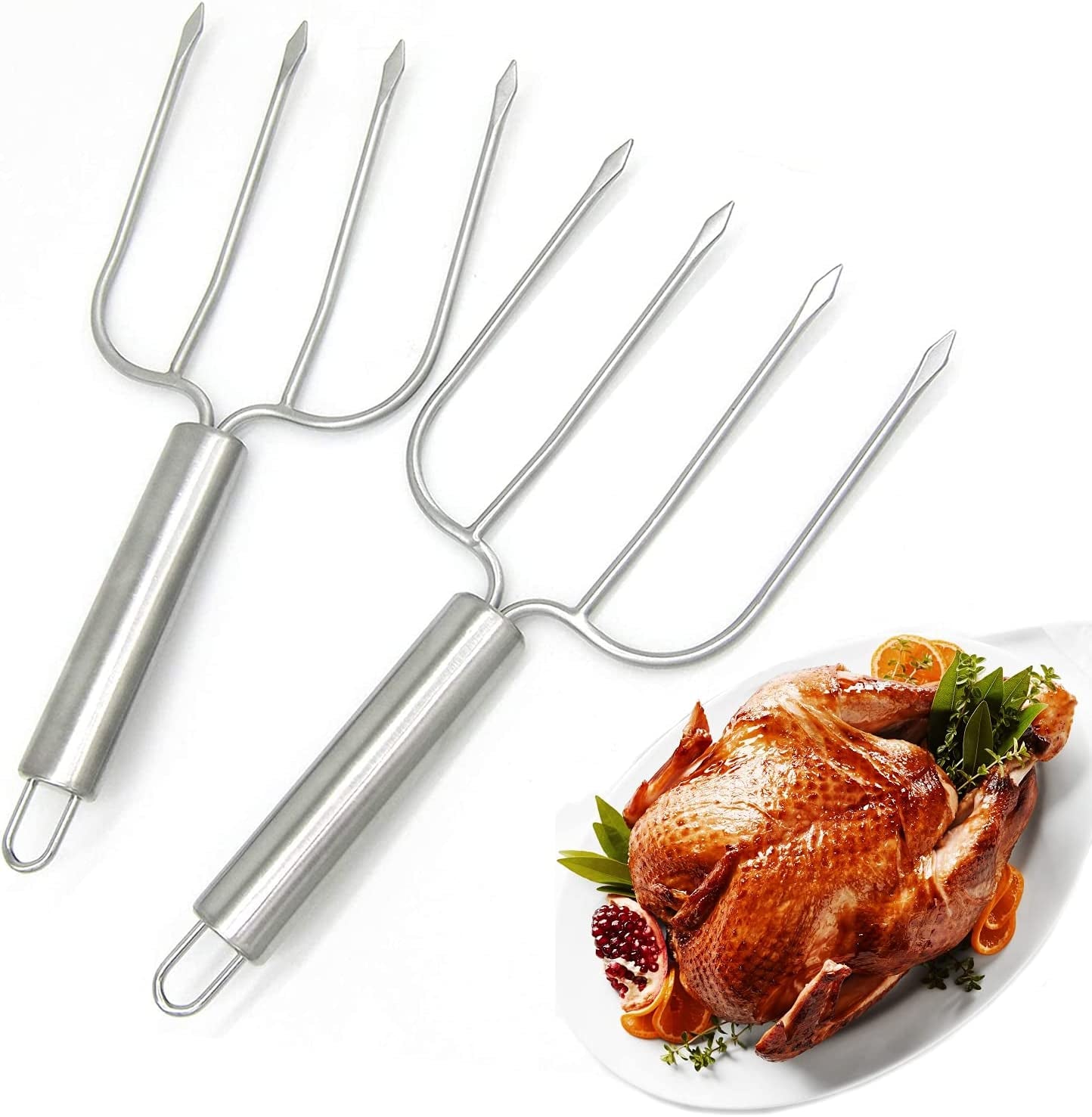 Set Of 2 Stainless Steel Turkey, Roast Or Ham Lifters