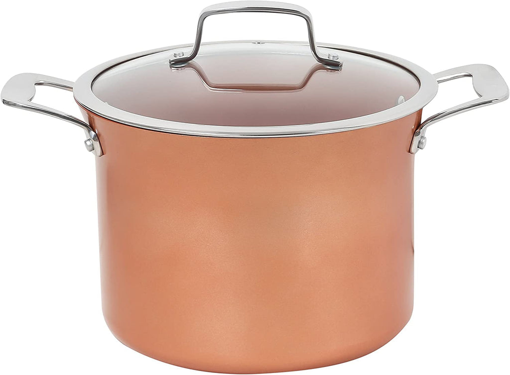 7 QT Copper, Granite, or Sapphire Non Stick Stock Pot Casserole (Induction Compatible) With Glass Lid