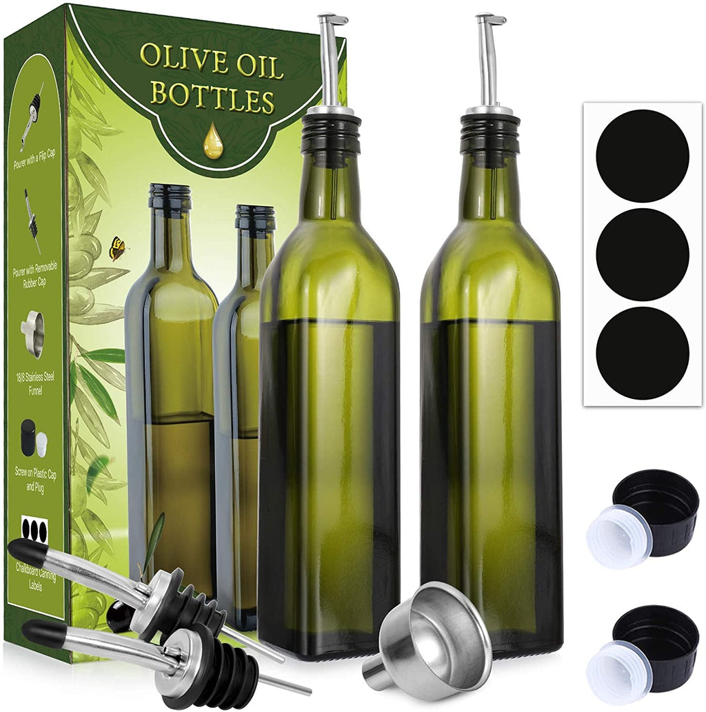 2 PACK, 17 Oz Glass Olive Oil Dispenser Bottle Set - 500ML