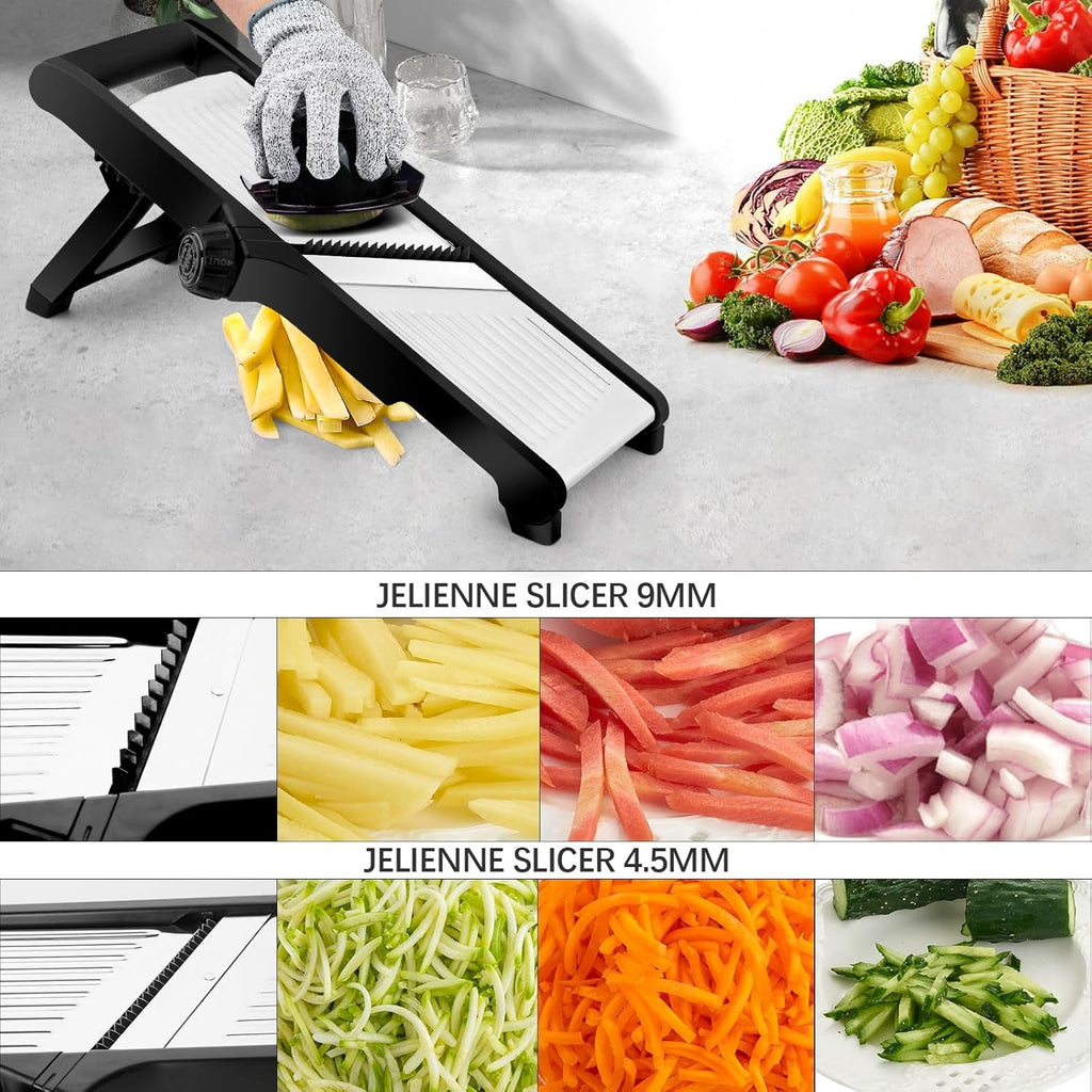 Adjustable Stainless Steel Mandoline Slicer, Chopper  Julienne Cutter with Free Cut-Resistant Gloves