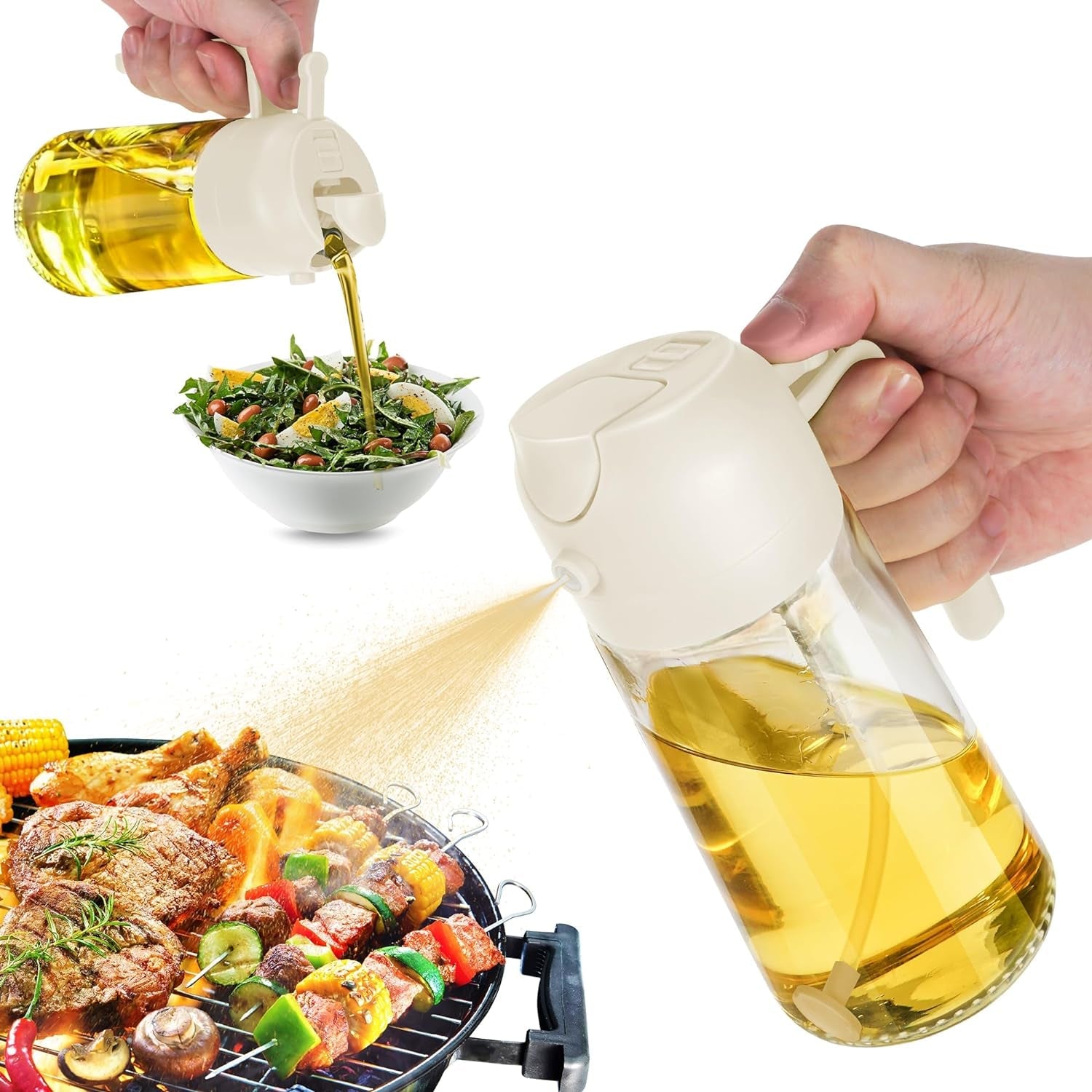 16 Oz Oil Dispenser Bottle for Kitchen - 2 in 1 Olive Oil Dispenser and Oil Sprayer - 470Ml Olive Oil Bottle