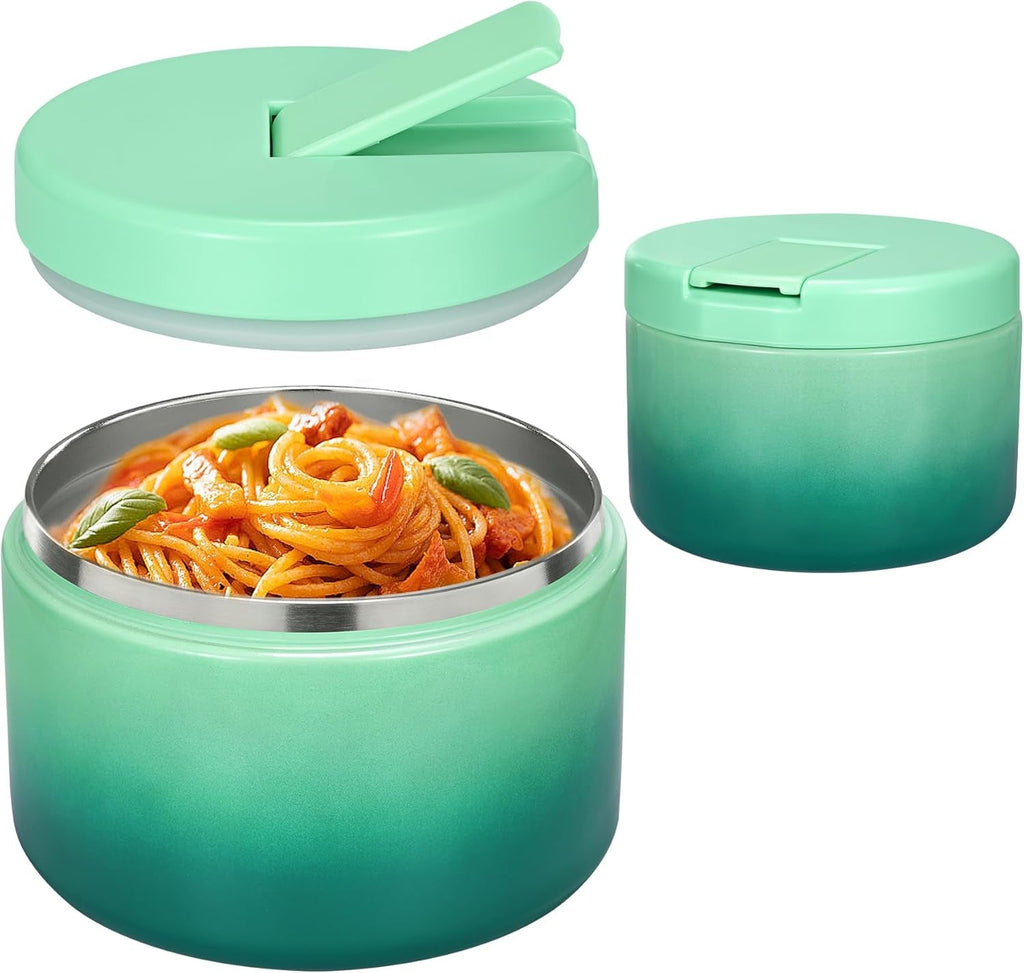 Insulated Vacuum Food Jar with Buckle Lid, Wide Mouth Soup Thermo. Leakproof & Stainless Steel Container- 19 oz or 12 oz