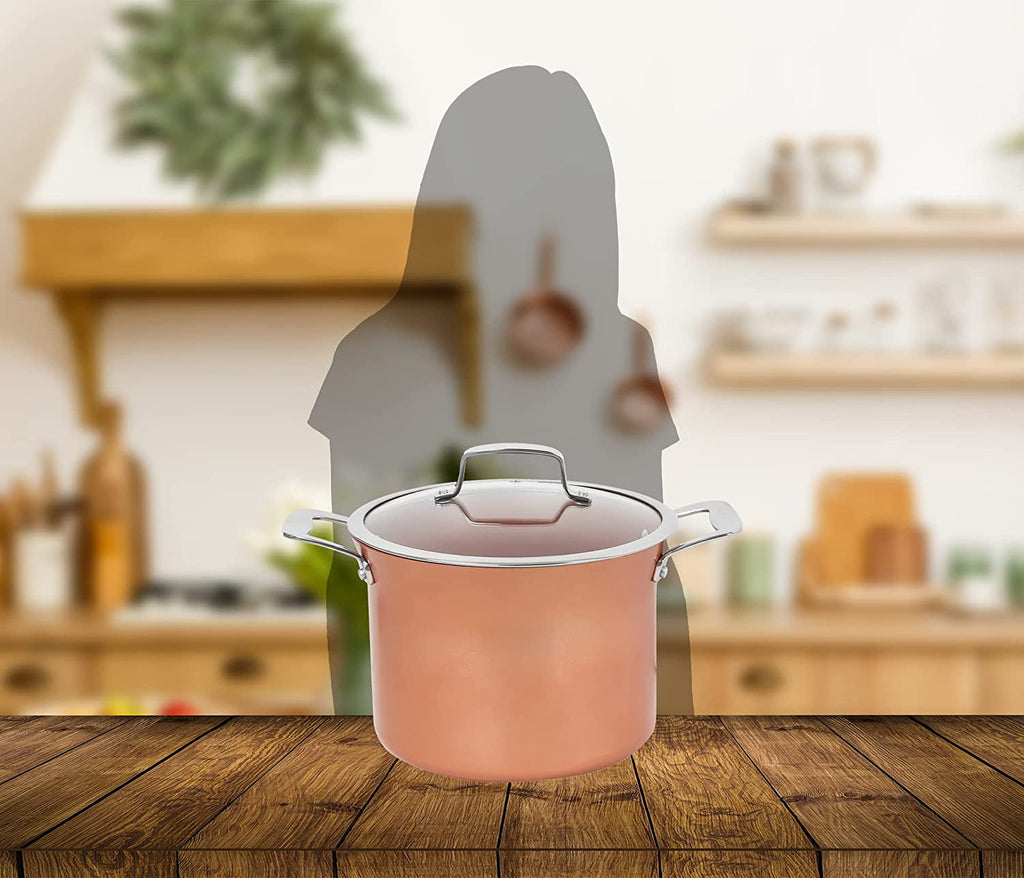 7 QT Copper, Granite, or Sapphire Non Stick Stock Pot Casserole (Induction Compatible) With Glass Lid